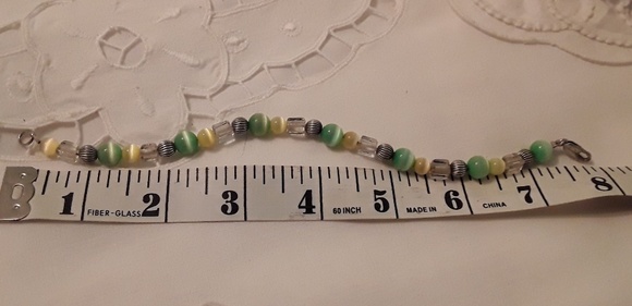 925 VTG. STERLING CAT EYE CORRUGATED BEAD BRACELET - Picture 8 of 8